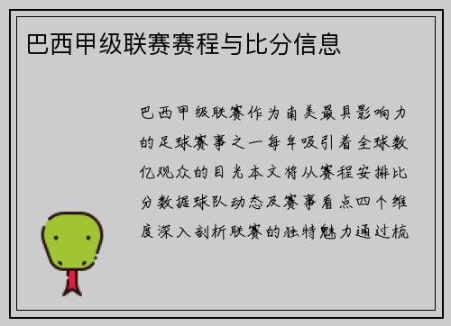巴西甲级联赛赛程与比分信息